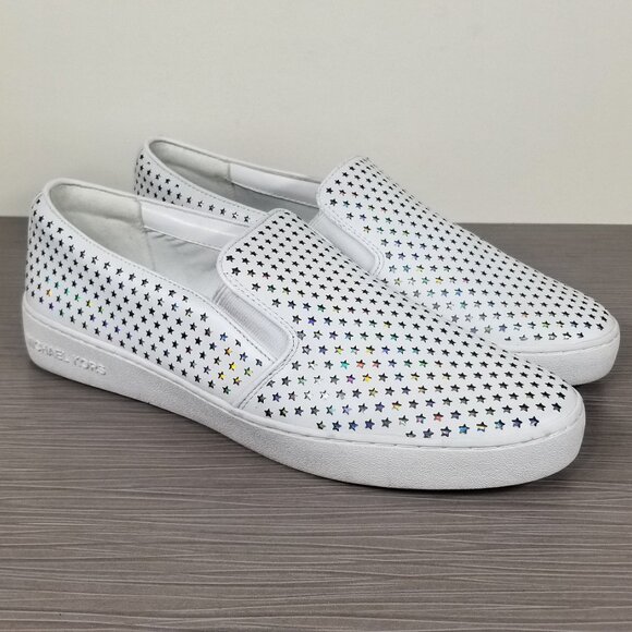 Michael Kors Perforated Star Leather Slip on shoes, White, Womens Size 10 M / 41 - Picture 3 of 12